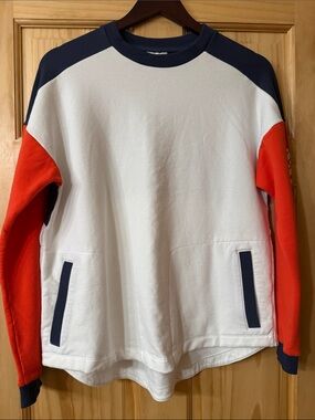 Colorblock Crewneck Sweatshirt in White, Navy & orange coral like color ladies